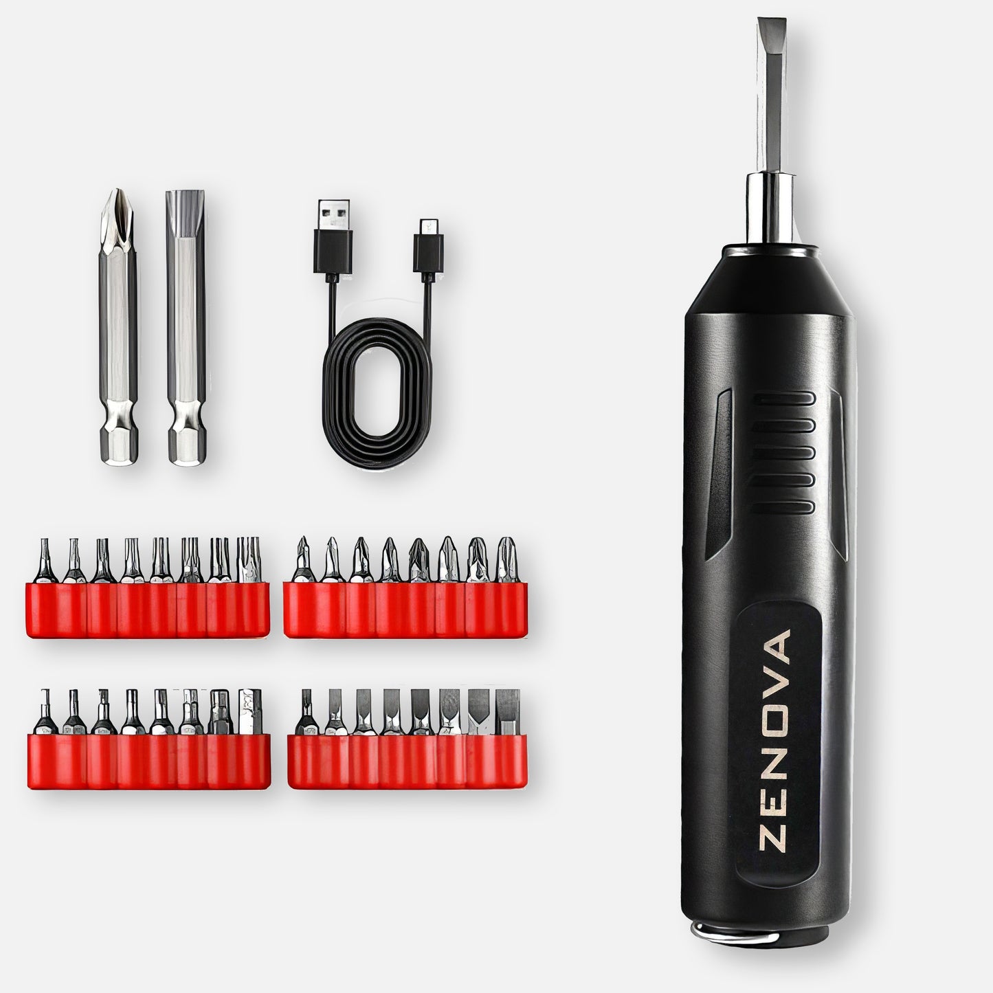 33-Piece ZENOVA Electric Screwdriver , 360 RPM, Reversible Cordless, 1200mAh Rechargeable with USB Charging